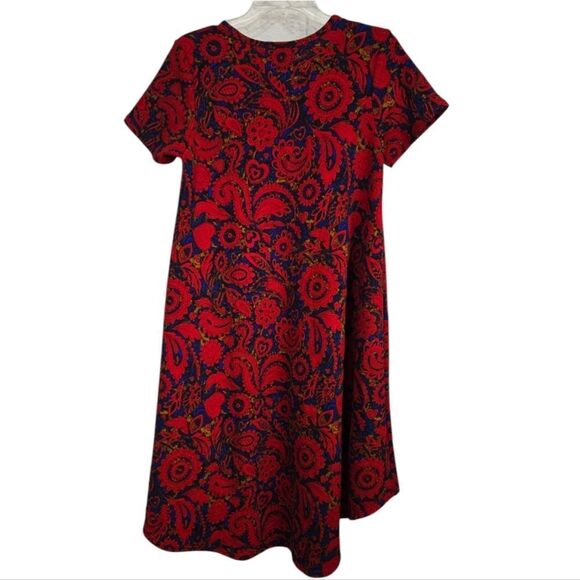 LuLaRoe NEW Carly Jacquard Dress XS (2/4) Red Paisley Heart Midi Pocket High Low - Picture 7 of 10